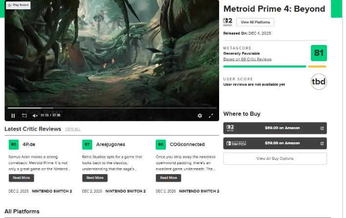 《密特罗德究极4》M站均分81系列的特色顶点之作 