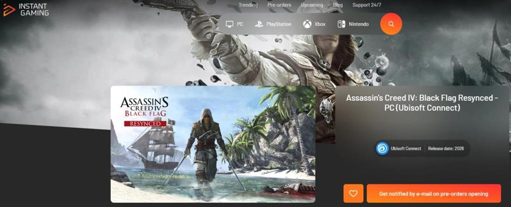 游戏店上架《刺客信条4：黑旗》重制版 2026发售