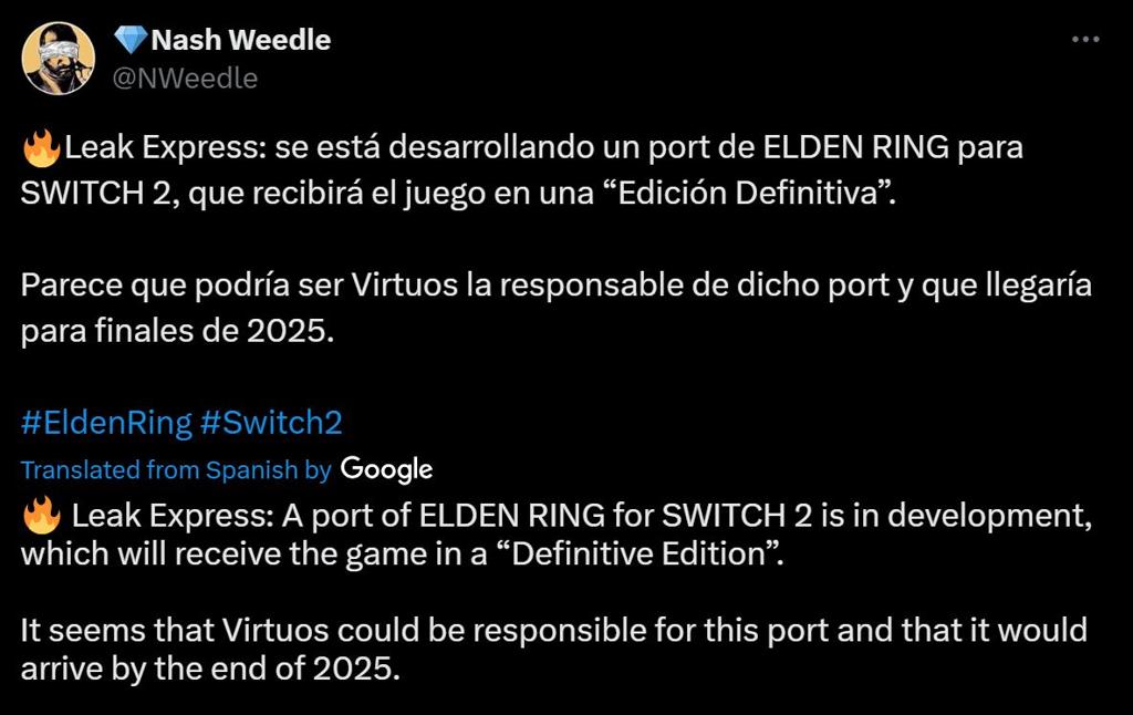 传闻称《艾尔登法环：终极版》将登陆Switch 2 维塔士移植