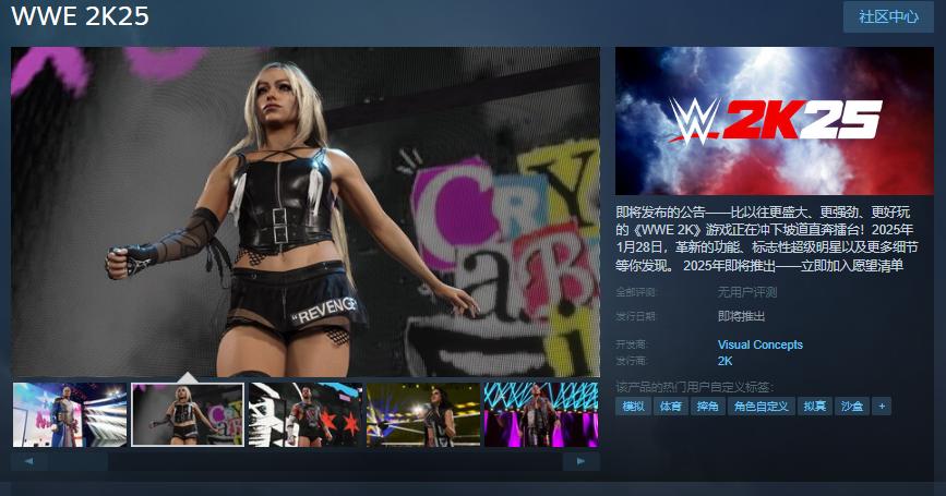 《WWE 2K25》Steam页面开放 发行日期待定