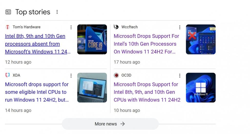 Windows 11 24H2放弃支持8/9/10代酷睿CPU 但不影响DIY用户