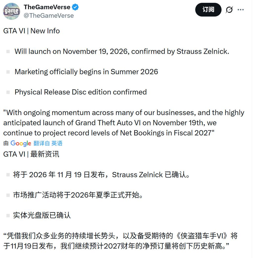 《GTA6》今夏开启宣传 首发仍然有实体版