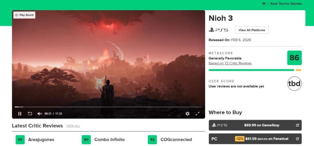 《仁王3》M站均分86分：系列集大成 稳站类魂巅峰！