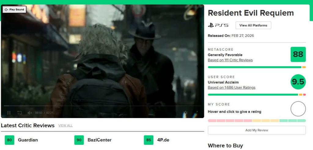 《生化危机9》打破记录 成该系列MTC用户评分最高一作