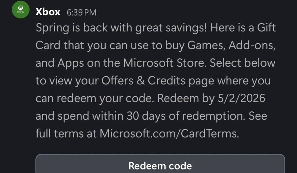 微软发放春季福利 部分Xbox用户已经获得免费礼品卡